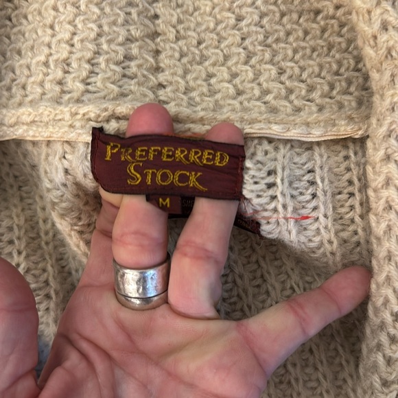 Vintage wool Tan Cable Knit Cardigan with leather buttons by preferred stock - Picture 9 of 15